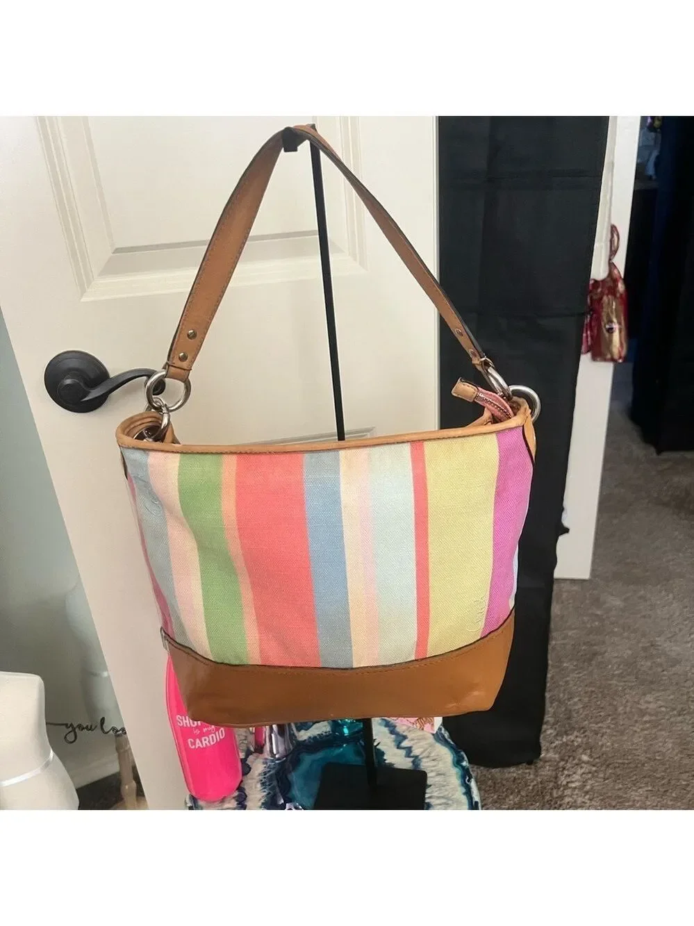 COACH Hamptons Legacy Striped Canvas & Leather Bag Clean EUC